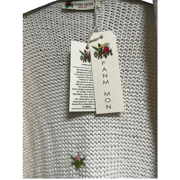 Fanm Mon Hand Knit Pink Rose Cardigan Cotton Sweater | Womens M L NEW - Picture 9 of 13